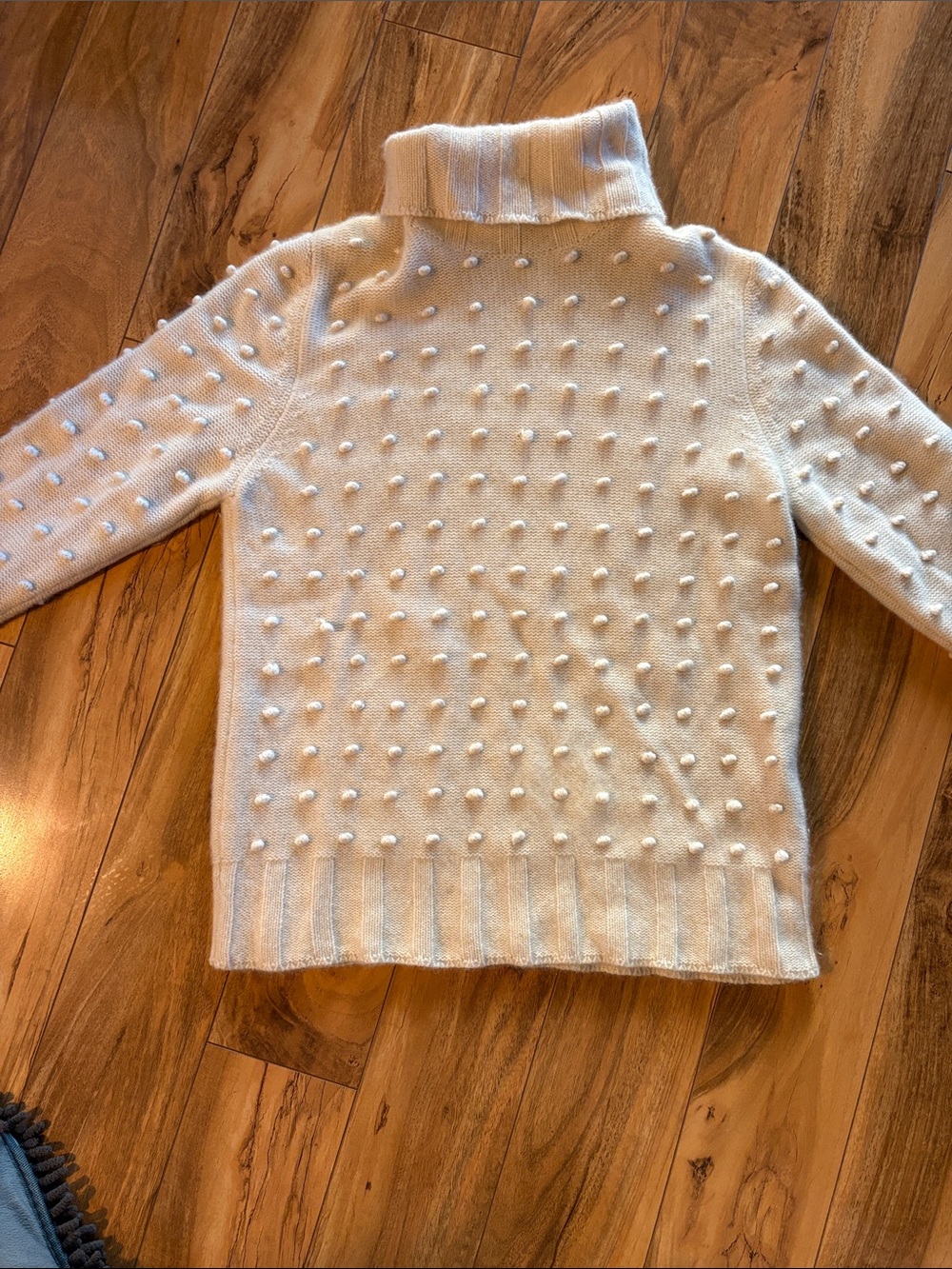 Anne Klein Cream Pom-Pom Turtleneck Sweater
